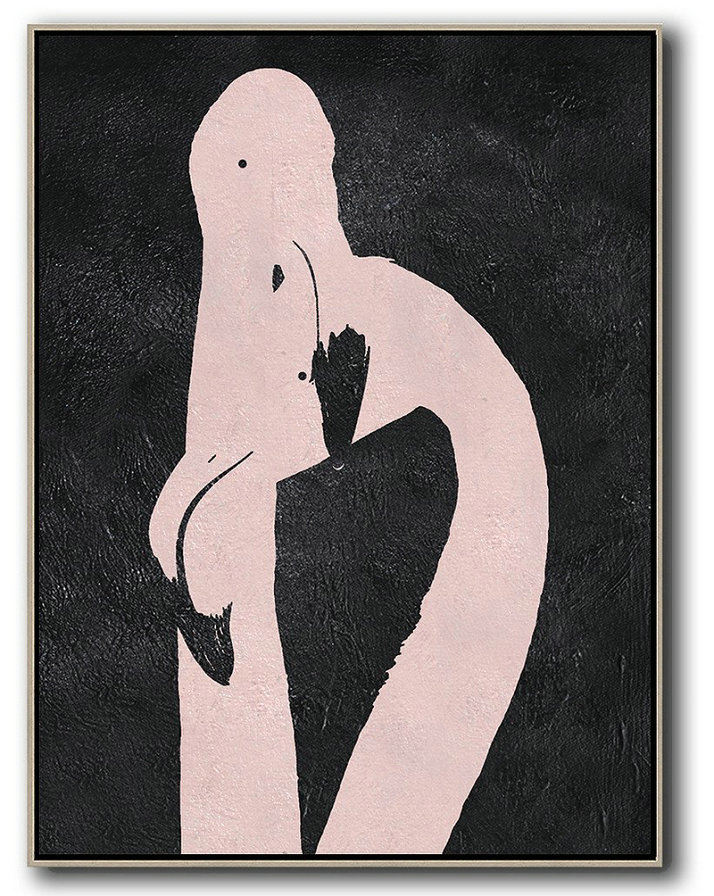 Handmade Extra Large Contemporary Painting,Hand-Painted Black And White Minimal Painting On Canvas,Huge Canvas Art On Canvas